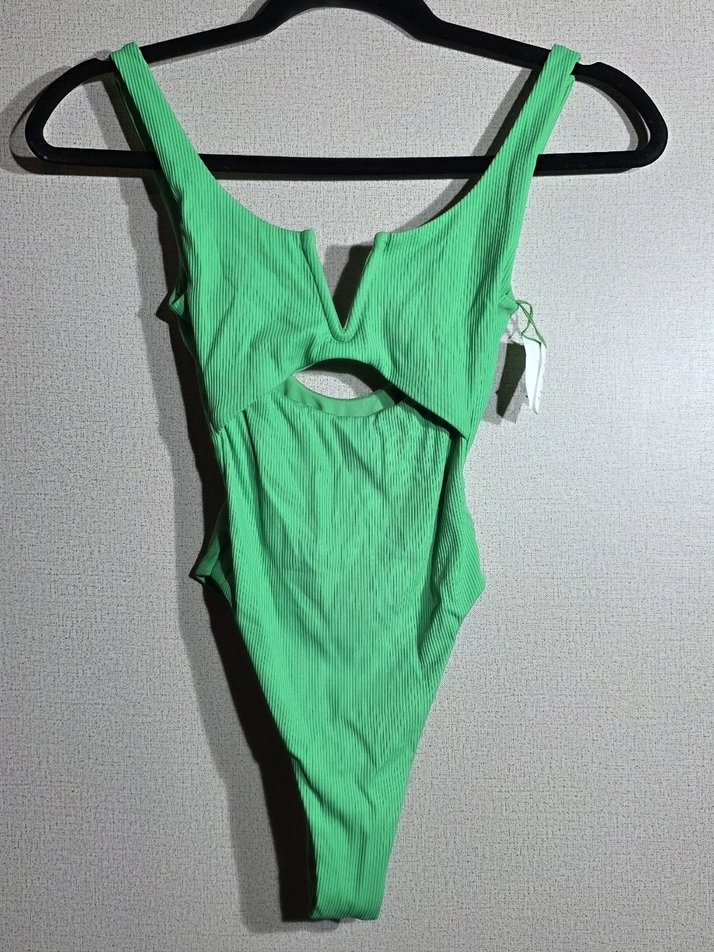 Green Ribbed Cutout One-Piece Swimsuit